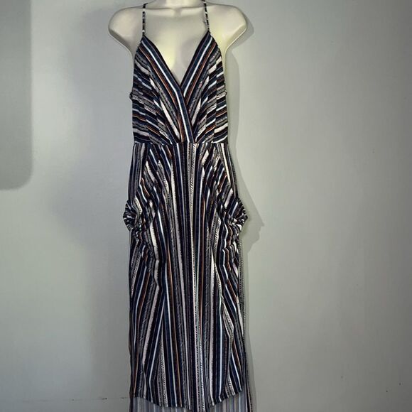 BCBGeneration Womens Striped Midi Dress Halter Slit Blue Stripe size Small - Picture 2 of 9